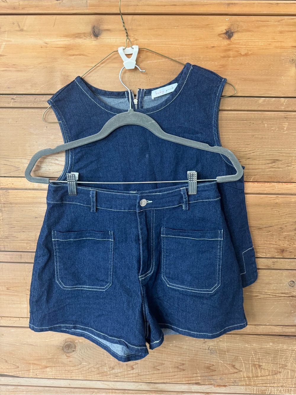 Denim High-Rise Pocket Shorts - Dark Blue + matching denim tank top